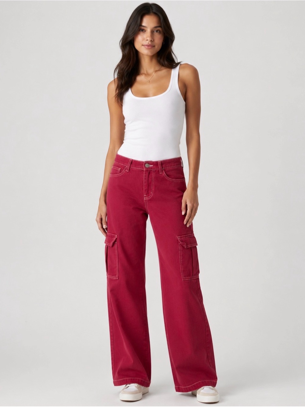 RSQ Berry Red Wide-Leg Cargo Jeans for Women